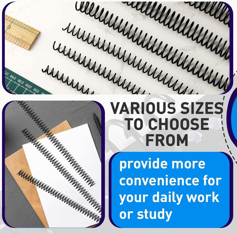 KOTESLLOE 150 Pack Spiral Binding Coils, 4:1 Pitch Plastic Binding Coils Kit, 6 Different Sizes Spiral Coils for Binding 1/4", 5/16", 3/8", 1/2", 5/8", 3/4", Black Binding Spirals - Image 5